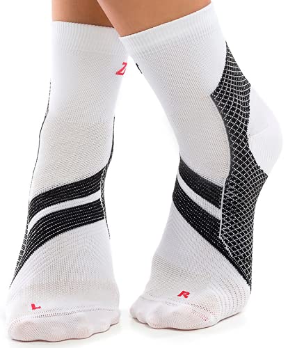 ZaTech Plantarfasziitis Socken, Kompressions Socken, unterstützt Ferse, Knöchel und Fußgewölbe, für bessere Durchblutung, reduziert Fußschwellungen und Schmerzen (Weiß/Schwarz, M, 39-41) von ZaTech