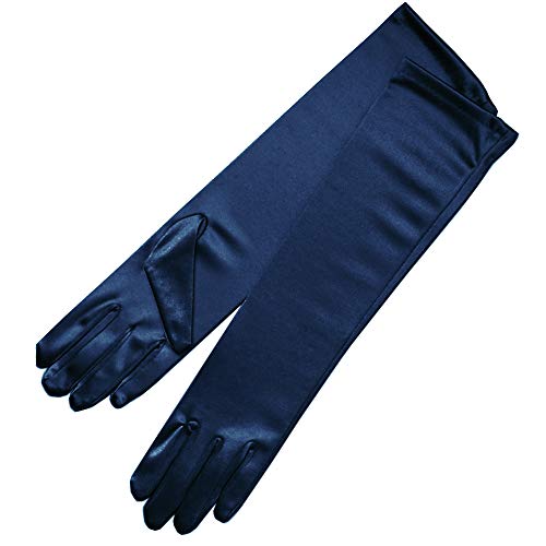 ZAZA BRIDAL 39,4 cm lange glänzende Satin-Handschuhe unterhalb des Ellenbogens, Länge 8BL, dunkles marineblau, Eine Größe passt meistens von ZaZa Bridal