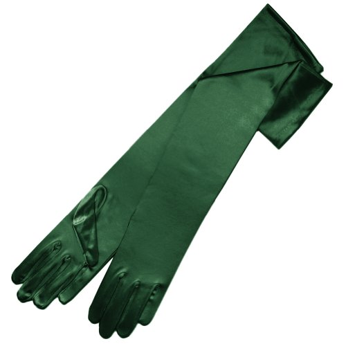 ZaZa Bridal 49,5 cm lange, glänzende Stretch-Satin-Handschuhe, 12BL, Jäger-Grün, Eine Größe passt meistens von ZaZa Bridal