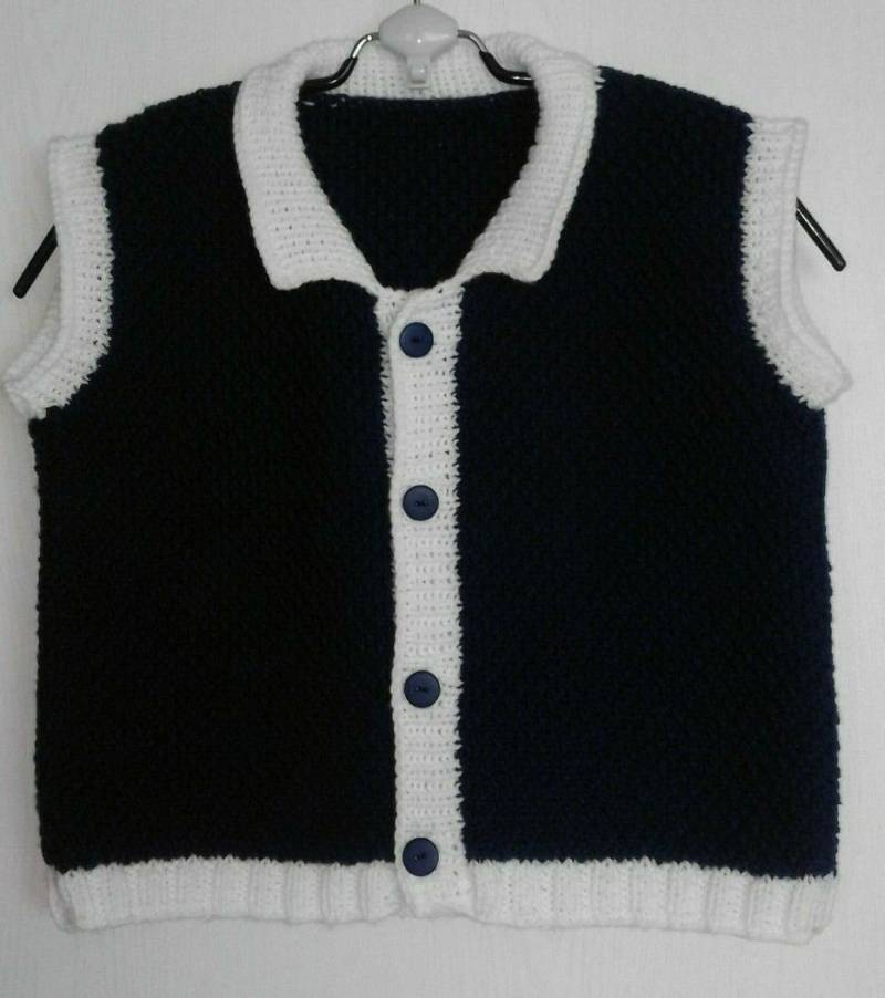 Kinderweste Strickweste Gr.86/92 Marine/Weiß Handgestrickt Kinderweste Strickweste Gr.86/92 Marine/Weiß Handgestrickt von ZabelinoWaren