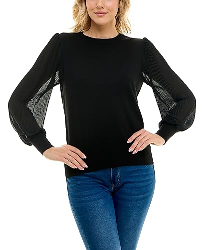 Zac & Rachel Damen Pullover Strick + Plissee Chiffon Bluse, Black Beauty, Mittel von Zac & Rachel