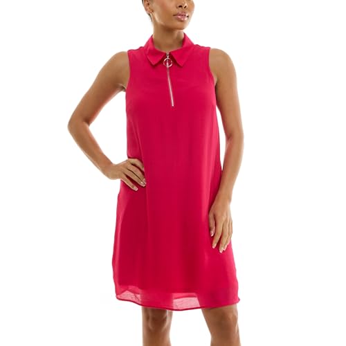 Zac & Rachel Damen Sleeveless Collared Slub Dress with Adjustable Chest Zipper Kleid, Hellrosa, X-Groß von Zac & Rachel