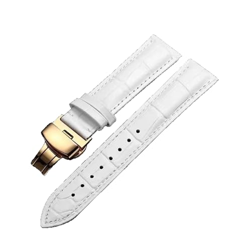 ZacLAy Leder-Uhrenarmband 16mm 17mm 18mm 19mm 20mm 21mm 22mm 23mm 24mm Uhrenarmband Smart-Uhrenarmband Leder-Uhrenarmband, Weißes Gold, 16mm von ZacLAy