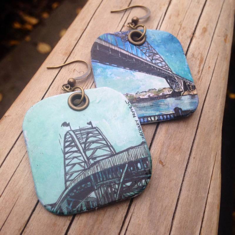 Fremont Bridge - Pdx Handbemalte Ohrringe Portland, Oregon von ZacharyPryor