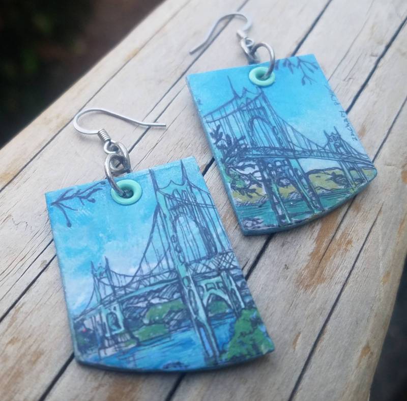 st Johns Bridge - Pdx Handbemalte Ohrringe Portland, Oregon von ZacharyPryor