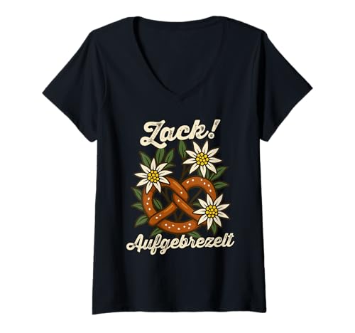 Damen Zack Aufgebrezelt Oktoberfest Pretzel Edelweiss Trachten T-Shirt mit V-Ausschnitt Damen Zack Aufgebrezelt Oktoberfest Pretzel Edelweiss Trachten T-Shirt mit V-Ausschnitt von Zack Aufgebrezelt Oktoberfest Pretzel 2025