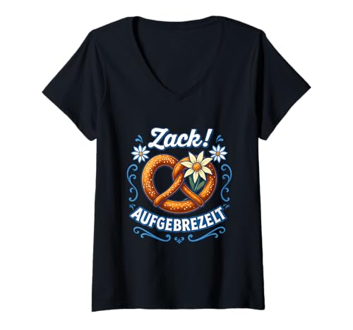 Damen Trachtenshirt Damen Dirndl Shirt Bayern Tracht Oktoberfest T-Shirt mit V-Ausschnitt Damen Trachtenshirt Damen Dirndl Shirt Bayern Tracht Oktoberfest T-Shirt mit V-Ausschnitt von Zack aufgebrezelt shirt Damen I Bayern Trachten