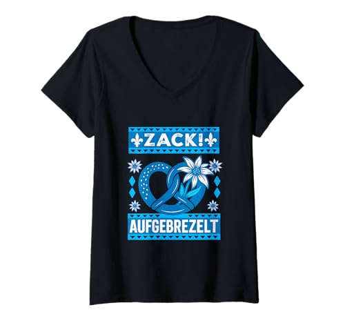 Damen Trachtenshirt Damen Dirndl Shirt Bayern Tracht Oktoberfest T-Shirt mit V-Ausschnitt Damen Trachtenshirt Damen Dirndl Shirt Bayern Tracht Oktoberfest T-Shirt mit V-Ausschnitt von Zack aufgebrezelt shirt Damen I Bayern Trachten