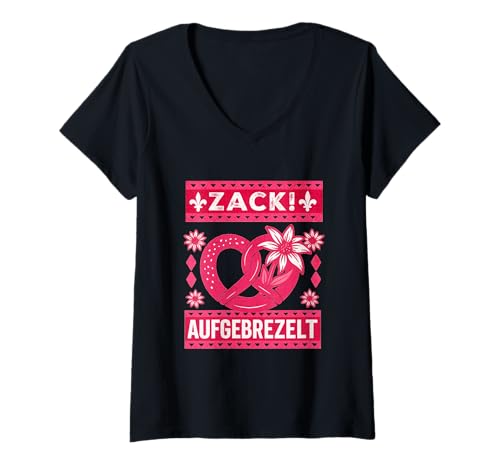 Damen Trachtenshirt Damen Dirndl Shirt Bayern Tracht Oktoberfest T-Shirt mit V-Ausschnitt Damen Trachtenshirt Damen Dirndl Shirt Bayern Tracht Oktoberfest T-Shirt mit V-Ausschnitt von Zack aufgebrezelt shirt Damen I Bayern Trachten