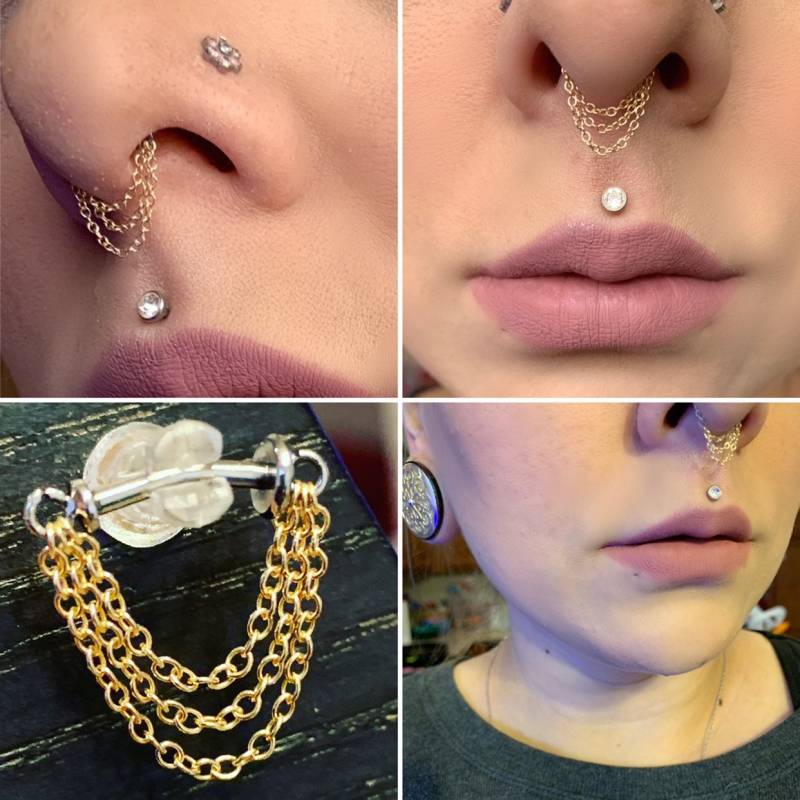 14K Gold Fadenlose Septum Kette 16G 5/16" 14K Gold Fadenlose Septum Kette 16G 5/16" von ZadamerJewelry