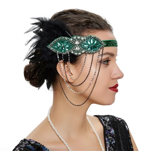 1920er Jahre Flapper Stirnband 20er Jahre Kopfbedeckung Schwarze Feder Haarschmuck Stirnbänder für Damen EN8 von Zadaos