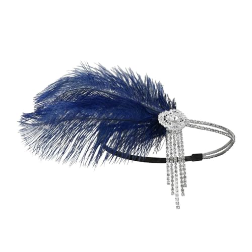 Damen-Haarband mit Federn, mit Strass-Quaste, 1920, Flapper, Mädchen, Vintage-Stil, Marineblau von Zadaos