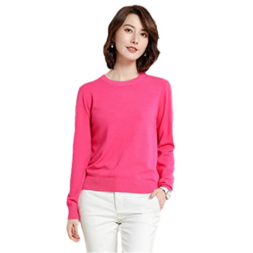 Damen Herbst Winter Kleidung Solid Rundhals Pullover Langarm Strickpullover Shirt Tops Rose Red-O L von Zadaos