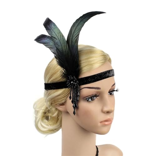 Damen-Kopfschmuck, Feder-Flapper-Stirnband, Kopfschmuck, Kopfschmuck, Kopfschmuck, Vintage, Abschlussball, Haarschmuck, Schwarz von Zadaos