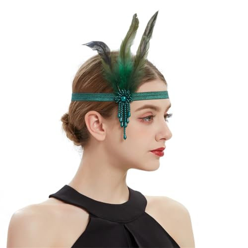 Damen-Kopfschmuck, Feder-Flapper-Stirnband, glänzend, Kopfschmuck, Kopfschmuck, Vintage-Stil, Abschlussball, Haarschmuck En8 von Zadaos