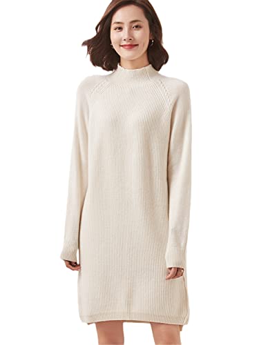 Damen Strickkleid Maxi Lang Pulloverkleid Herbst Winter Warm Pullover Kleider Weiblich High Street Gerade Kintted Kleid Weiß M von Zadaos