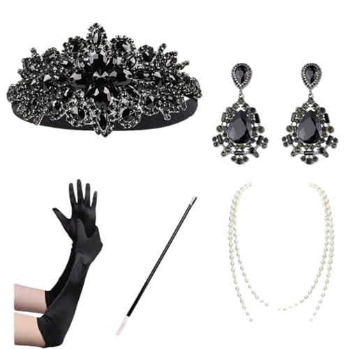 Haarreif für Damen, schwarz, Strass, elastisch, handgefertigt, Brautschmuck, Hochzeitszubehör, Fascinator, Haarschmuck, schwarzes Set von Zadaos