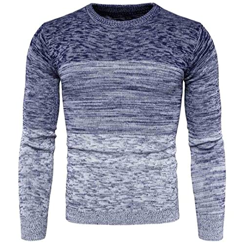 Herren Warmer Pullover Rundhals Übergröße Mode Herren Langarm Pullover Pullover für Männer Herbst Winter Kleidung Blau M von Zadaos