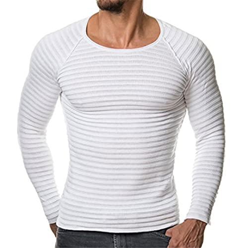 Herrenpullover Herbst Winter Strickpullover Herren Langarm Gestreifte Pullover Solid Slim Fit Herren Pullover Sueter Weiß L von Zadaos