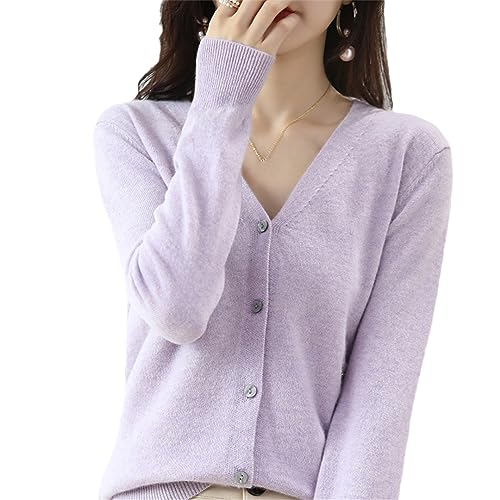 Kaschmir Frauen Strickjacke V-Ausschnitt Pullover Weibliche Lange Hülse Wolle Gestrickte Solide Weiche Pullover Taro Purple XL von Zadaos