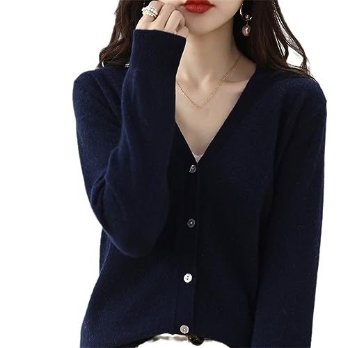 Kaschmir Frauen Strickjacke V-Ausschnitt Pullover Weibliche Lange Hülse Wolle Gestrickte Solide Weiche Pullover Tibetan Blue M von Zadaos