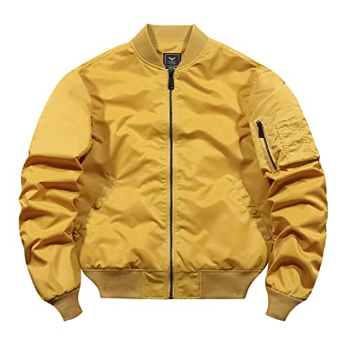 Spring Bomber Jacke für Männer Frauen Militärjacke Varsity Baseballmantel, gelbe Bomberjacke, XXL von Zadaos