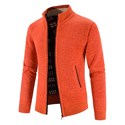 Strickjacke, koreanischer Vintage-Stil, solider Reißverschluss, Social-Business-Pullover für Herren, Strickpullover, Arbeitskleidung, Orange, Large von Zadaos