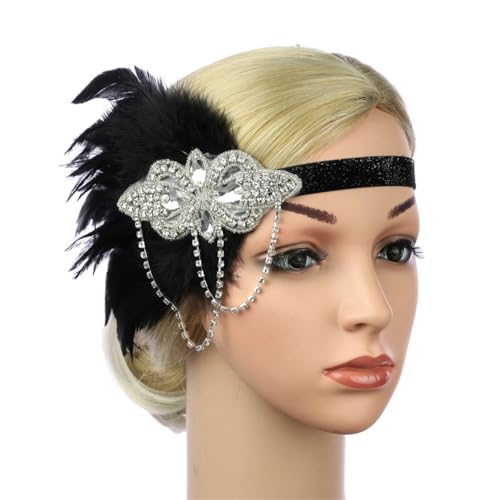 Ym6125 Damen-Stirnband mit Federn, 20er-Jahre, Flapper-Kopfbedeckung, Party-Haarschmuck, Schwarz von Zadaos