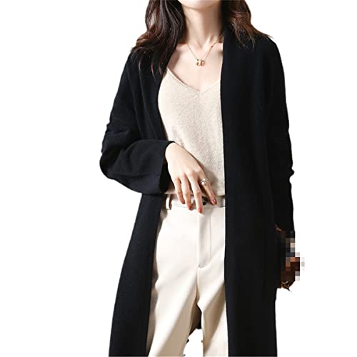 Zadaos 100 % Wolle Cardigan Pullover Damen Einfarbig Lang Lose Weich Strick Große Größe, Schwarz , S von Zadaos