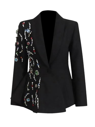 Zadaos Damen Blazer Schwarz mit verzierten Perlen Design Elegante Strass formelle Jacke, Schwarz , XL von Zadaos