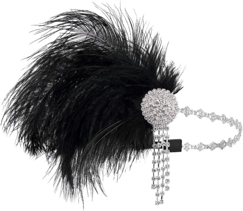 Zadaos Damen Flapper Stirnband 1920er Jahre Kopfbedeckung 20er Jahre Strass Feder Kopfschmuck Schwarz von Zadaos