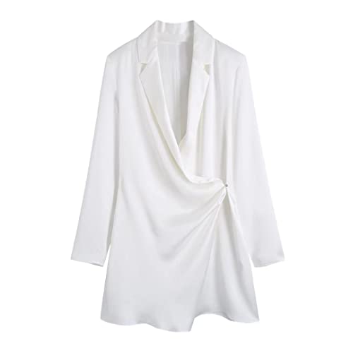 Zadaos Damen Geburtstag Kleid Chic Elegant EN8 Satin Blazer Kleid Minikleider, weiß, Small von Zadaos