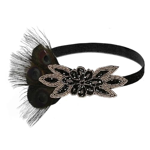 Zadaos Damen Vintage 1920er Flapper Stirnband Feder Hochzeit Party Kopfschmuck Party Haarschmuck Schwarz von Zadaos