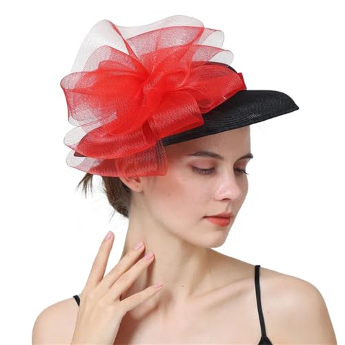 Zadaos Fascinator für Damen, Hochzeit, Party, Hut, Stirnband und Haarspange, Vintage-Stil, charmant, Chapeau-Kappe, Blume, Haarnadel, schwarz mit rot von Zadaos