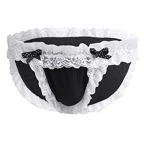 Zadaos Herren Dessous Sissy Maid Floral Spitze Weich Bikini Slip Sexy Unterwäsche Niedliche Gay Unterhose, Schwarz , M von Zadaos