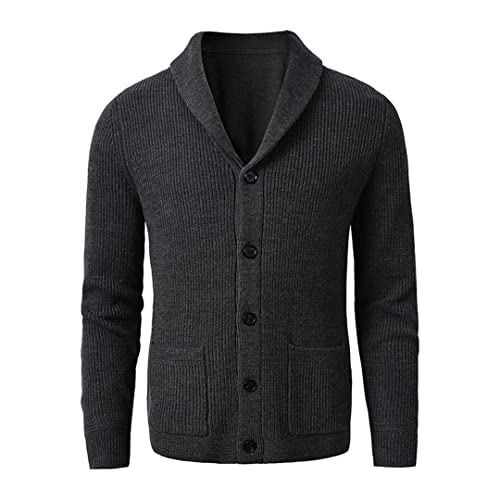 Zadaos Herren Schalkragen Cardigan Pullover Slim Fit Zopfmuster Knopfleiste Schwarz Pullover, dunkelgrau, 5X-Large von Zadaos