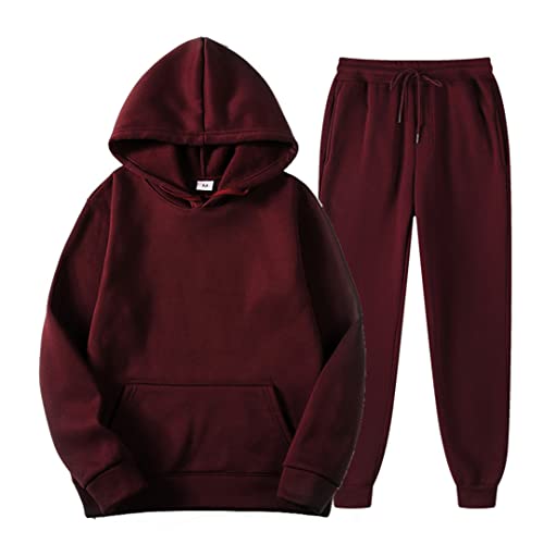 Zadaos Herren-Set Frühling Herbst Mode Herren Trainingsanzug Baumwolle Bequem Zweiteilig Freizeit Sportbekleidung Set Herren Hoodies + Hose Solid, weinrot, L von Zadaos