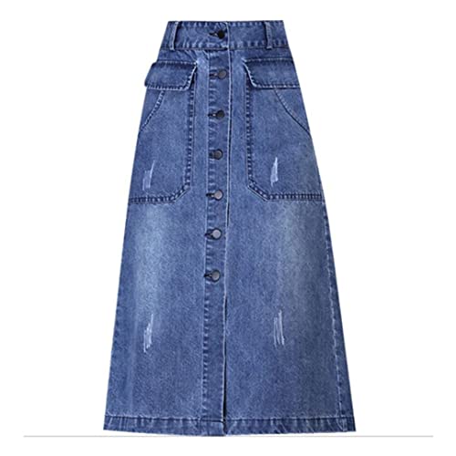 Zadaos Langer Denim-Rock für Damen, hohe Taille, Knopf, Midirock, A-Linie, Jeansröcke, Jeansröcke, 52 von Zadaos