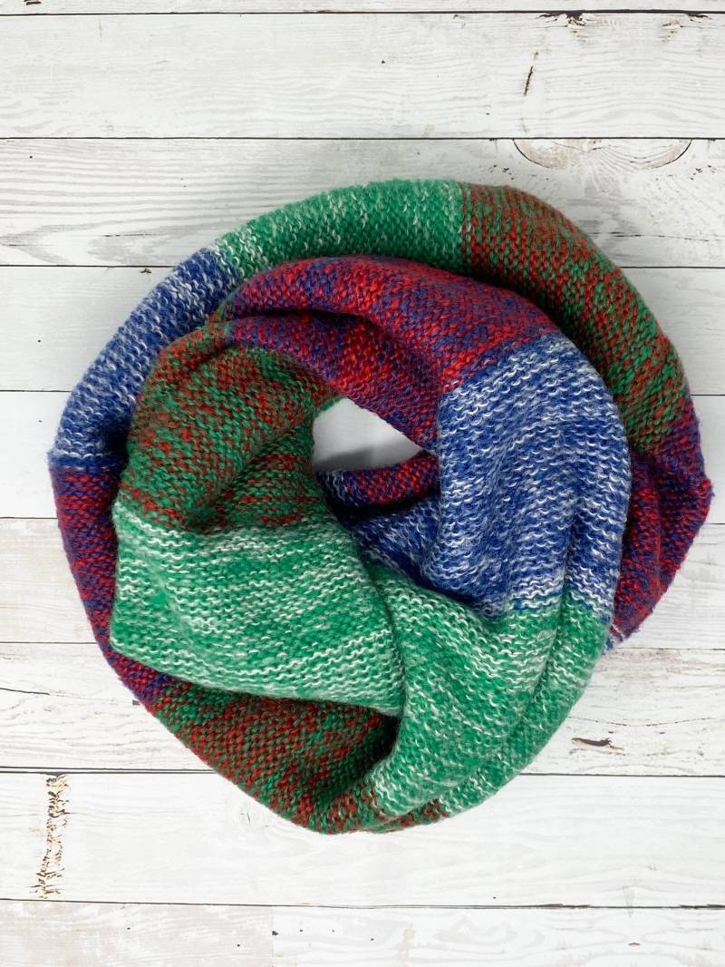 Blau, Rot Und Grün Gestreift Strick Mohair Wolle Schlauchschal Dicker Super Weicher Halswärmer Kreis Loop Infinity Schal Blau, Rot Und Grün Gestreift Strick Mohair Wolle Schlauchschal Dicker Super Weicher Halswärmer Kreis Loop Infinity Schal von ZaffreBoutique