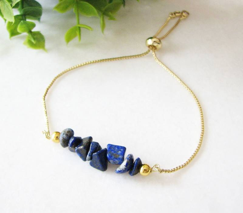 Lapislazuli Armband, Edelstein Perlen Verstellbar Natürlicher Lapis Schmuck von ZafireniaDainty