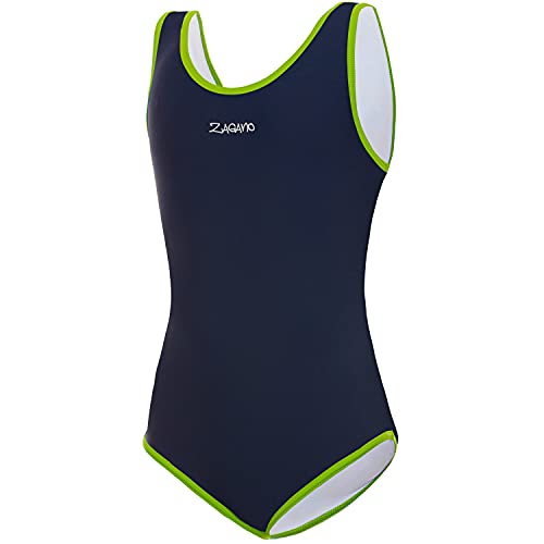 Zagano Badeanzug Mädchen - badeanzüge für Mädchen -swimsuite for Girls - Bademode für Mädchen, Badeanzug Kinder UV-beständig Schwimmanzug Kinder blau Gr. 134 von Zagano Adam Lipski