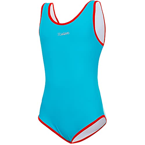 Zagano Badeanzug Mädchen - badeanzüge für Mädchen -swimsuite for Girls - Bademode für Mädchen, Badeanzug Kinder UV-beständig Schwimmanzug Kinder lightblue hellblau Gr. 146 von Zagano Adam Lipski