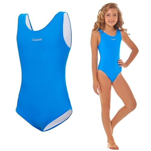 Zagano Badeanzug Mädchen 7003 - badeanzüge für Mädchen -swimsuite for Girls - Bademode für Mädchen, Badeanzug Kinder UV-beständig Schwimmanzug Kinder hell blau Gr. 152 von Zagano Adam Lipski