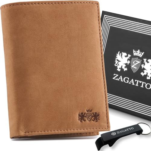 Zagatto Leder Geldbörse Herren - Cognac/Braun Portmonee Herren - RFID Secure - 8 Fächer für Kreditkarten Wallet for Men Geldbeutel Herren ZG-N4-F10 von Zagatto