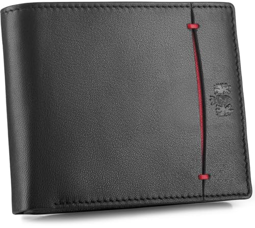 Zagatto | Leder Geldbörse Herren | Horizontale | Schwarz mit rotem Detail | Portmonee Herren | RFID Secure | 8 Fächer für Kreditkarten | Wallet for Men | Geldbeutel Herren | ZG-N992-F4 von Zagatto