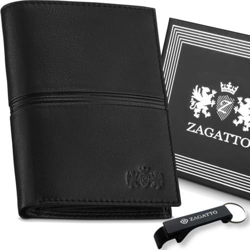 Zagatto Leder Geldbörse Herren - Schwarz Portmonee Herren - RFID Secure - 8 Fächer für Kreditkarten Wallet for Men Geldbeutel Herren ZG-N4-F15 von Zagatto