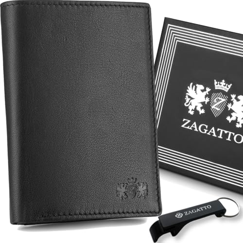 Zagatto Leder Geldbörse Herren - Schwarz Portmonee Herren - RFID Secure - 8 Fächer für Kreditkarten Wallet for Men Geldbeutel Herren ZG-N4-F2 von Zagatto