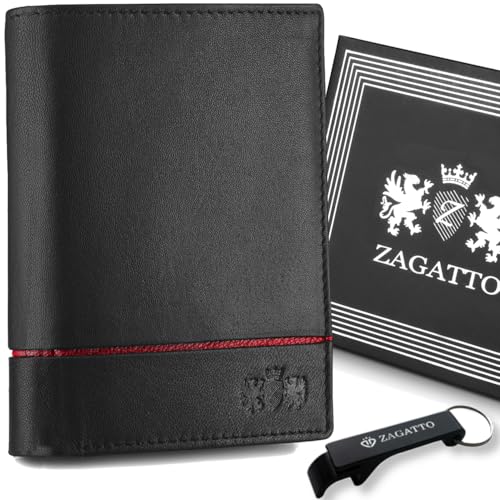 Zagatto Leder Geldbörse Herren - Schwarz Portmonee Herren - RFID Secure - 8 Fächer für Kreditkarten Wallet for Men Geldbeutel Herren ZG-N4-F5 von Zagatto