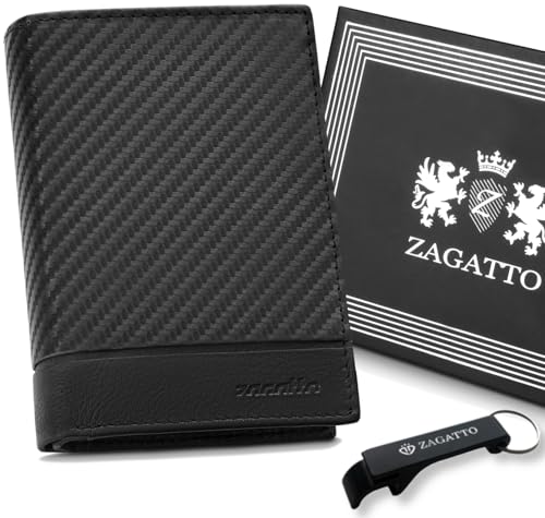 Zagatto Leder Geldbörse Herren - Schwarz Portmonee Herren - RFID Secure - 8 Fächer für Kreditkarten Wallet for Men Geldbeutel Herren ZG-N4-F7 von Zagatto