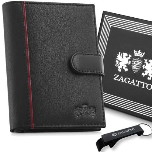Zagatto Leder Geldbörse Herren mit Druckknopf - vertikale - Schwarz Portmonee Herren - RFID Secure - 8 Fächer für Kreditkarten Wallet for Men Geldbeutel Herren ZG-N4L-F16 von Zagatto